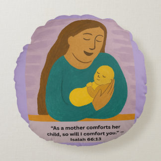 Coussins Ronds Isaiah 66:13 Comforting Mother and Baby Postcard