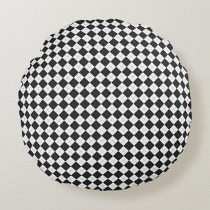 Coussins Ronds Jacquard plaid. Motif écossais en blanc et noir