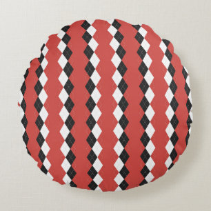 Coussins Ronds Jacquard plaid. Motif écossais en blanc, noir et