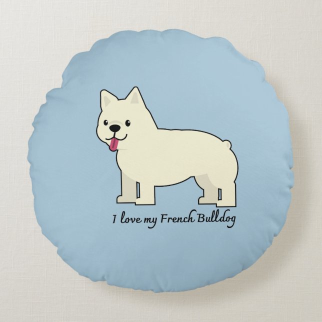 Coussins Ronds J'adore mon Bouledogue Français (Devant)