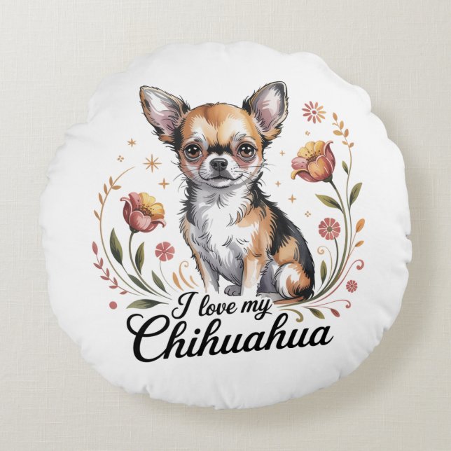 Coussins Ronds J'adore mon chihuahua  (Devant)