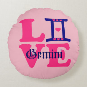 Coussins Ronds ♊ J'Aime Gemini-Best-Zodiac Signe Arrondi