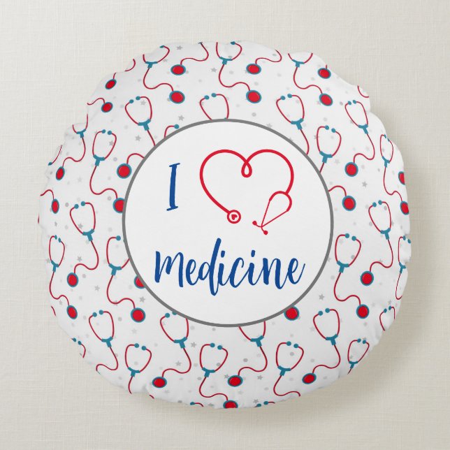 Coussins Ronds "J'aime la médecine" stethoscope médecin cadeau (Devant)