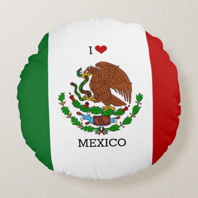 Coussins Ronds j'aime le mexique - drapeau mexicain, (Devant)