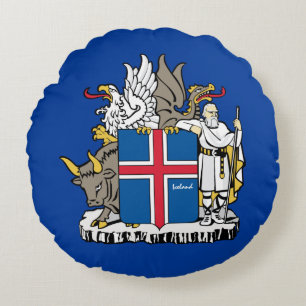Coussins Ronds J'aime l'Islande et le drapeau islandais, emblème 