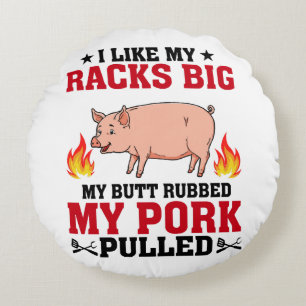 Coussins Ronds J'aime Mes Râteliers Gros BBQ, Citation Porc Fessi