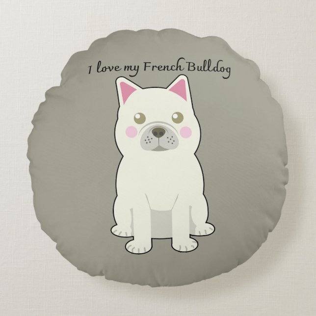 Coussins Ronds J'aime mon Bouledogue Français (Devant)
