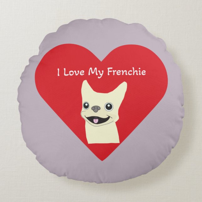 Coussins Ronds J'aime mon Frenchie, Lavender (Devant)