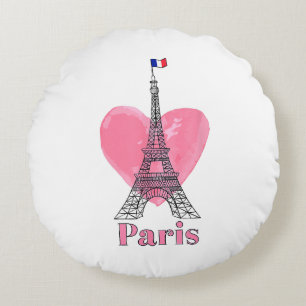 Coussins Ronds J'aime Paris Tour Eiffel France Cadeau