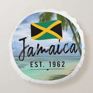 Coussins Ronds "Jamaïque Est. Plage De 1962 Avec Drapeau Jamaïcai