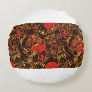 Coussins Ronds Japanese style vintage seamless pattern with samur