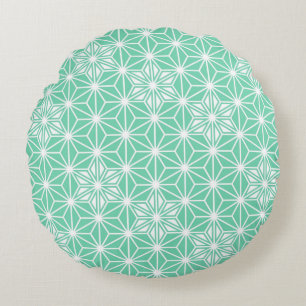 Coussins Ronds Japonais Asanoha motif - aqua clair