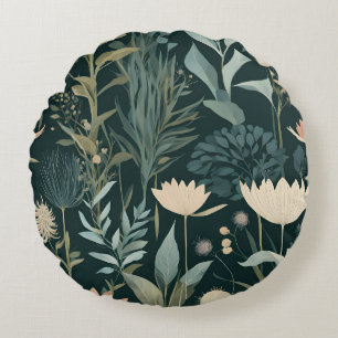 Coussins Ronds Jardin Botanique de Minuit Floral à Motif Humeur