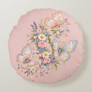 Coussins Ronds Jardin d'anniversaire papillon pastel