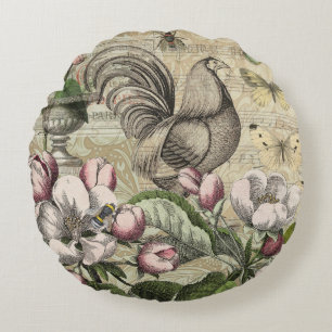 Coussins Ronds Jardin de Coq Vintage Art Collage : Campagne Franç