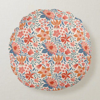 Coussins Ronds Jardin de corail et de sarcelle sur fond beige dou