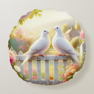 Coussins Ronds Jardin de cottage aux colombes blanches