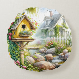 Coussins Ronds Jardin de cottage fantaisiste Niche à oiseaux Ruis