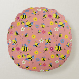 Coussins Ronds Jardin de fleurs d'abeilles douces