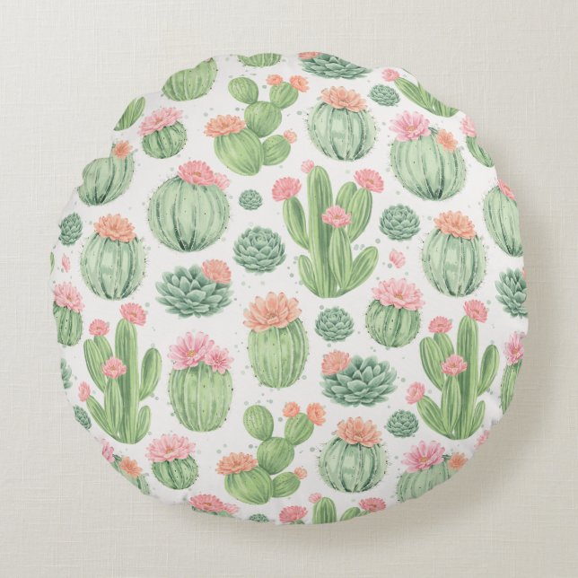 Coussins Ronds Jardin de Fleurs de Cactus  (Devant)
