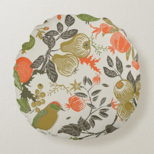 Coussins Ronds jardin de fruits avec oiseau. motif transparent