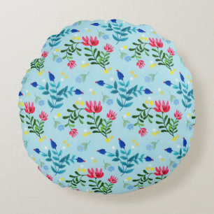 Coussins Ronds Jardin de printemps aux fleurs bleues minuscules