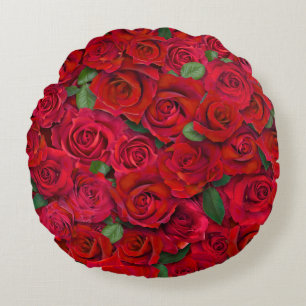 Coussins Ronds Jardin de roses rouges motif floral romantique san