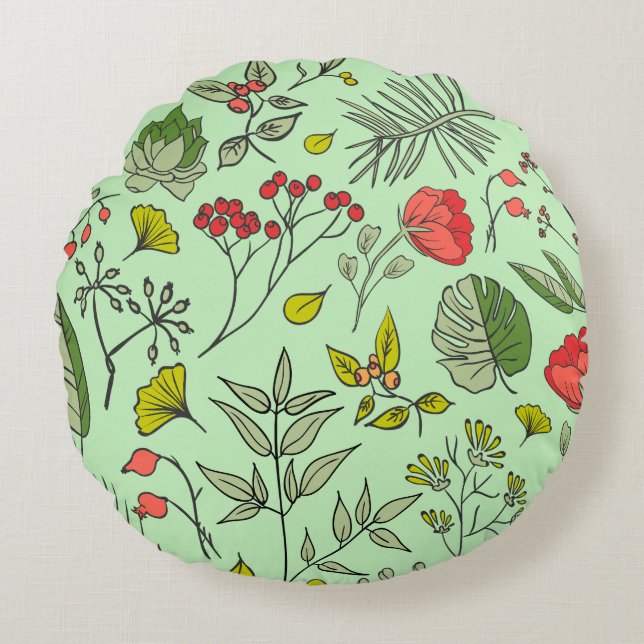 Coussins Ronds Jardin Fleur sauvage botanique (Devant)