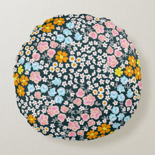 Coussins Ronds Jardin fleuri avec roses et fleurs sauvages. Vinta