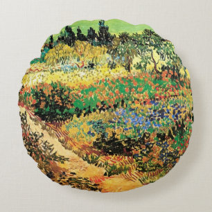Coussins Ronds Jardin fleuri avec sentier par Vincent van Gogh