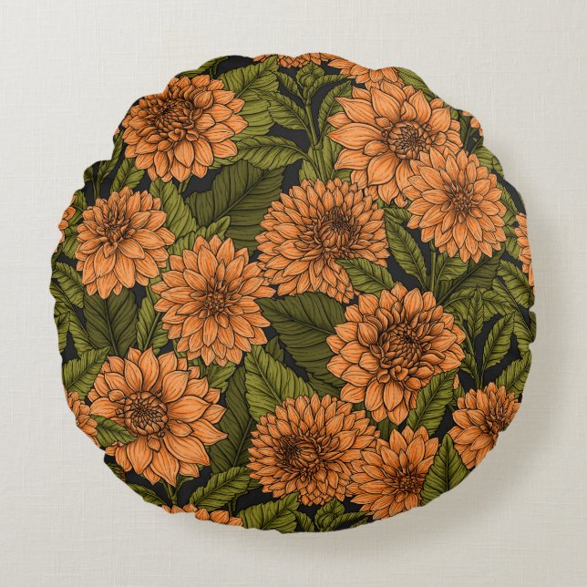 Coussins Ronds Jardin Orange Dahlia (Devant)