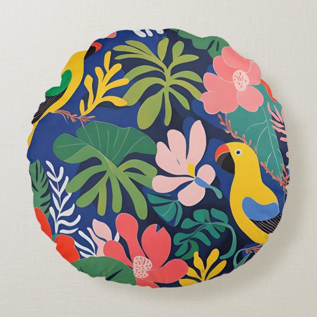 Coussins Ronds Jardin Tropical Moderne Artwork Expressionniste (Devant)