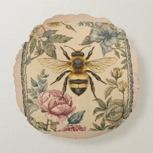Coussins Ronds Jardin vintage, abeille et fleurs, abeille à miel