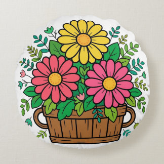 Coussins Ronds Jardinère en bois floral rétro joyeux