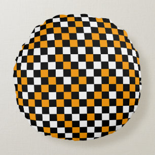 Coussins Ronds Jaune à carreaux noir et blanc