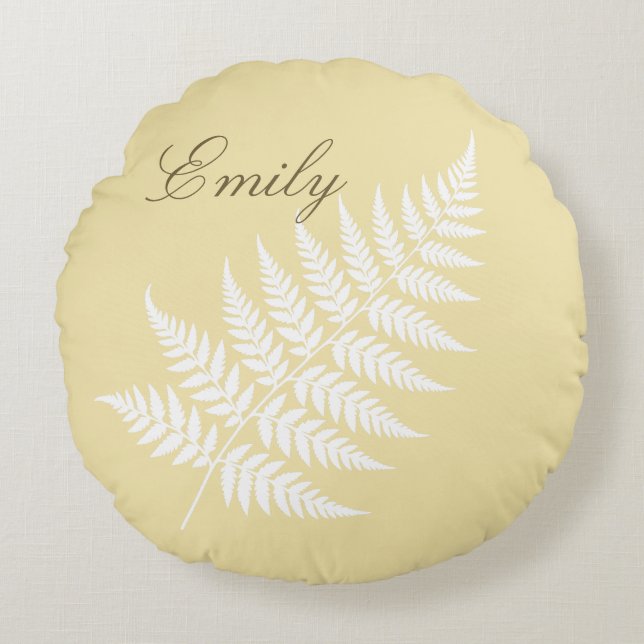 Coussins Ronds Jaune Beurre Blanc Fern Flowing Nom de Script (Devant)