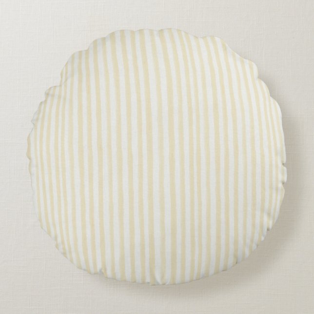Coussins Ronds Jaune Clair Rayures Blanches Points Baby Shower  (Devant)