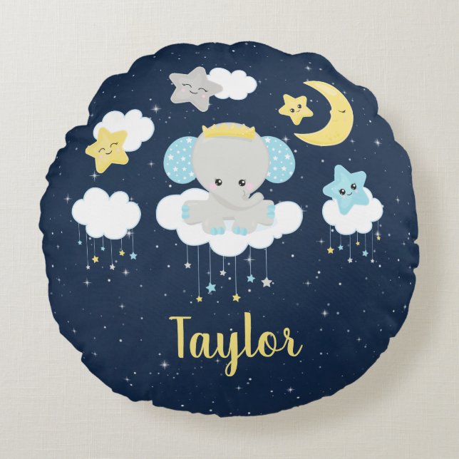 Coussins Ronds Jaune éléphant et marine (Devant)