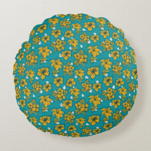 Coussins Ronds Jaune Turquoise Fleurs Motif Jaune Oreiller