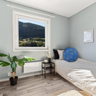 Coussins Ronds Jaune vert feuille motif bleu