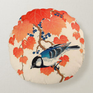 Coussins Ronds Jay Bird japonais vintage et Grapevine d'automne