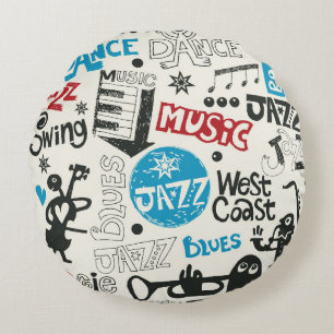 Coussins Ronds Jazz Doodle : Mélange de Musique Eclectique