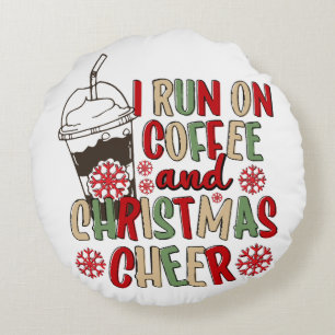 Coussins Ronds Je fonctionne au café et à la joie de Noël