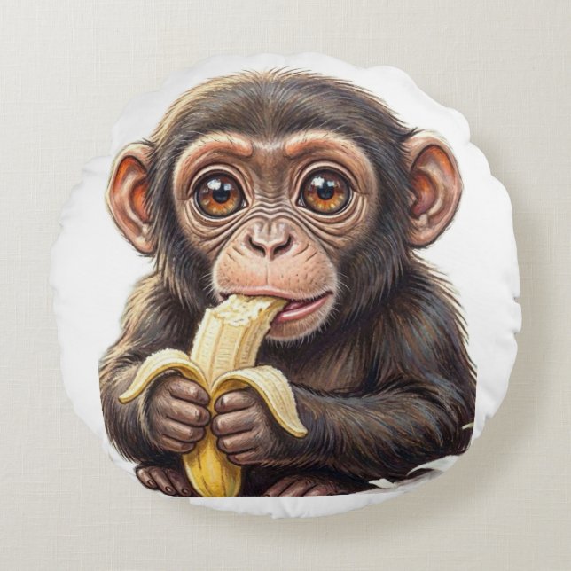 Coussins Ronds Je suis un petit chimpanzé espiègle ! (Devant)