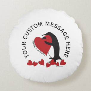 Coussins Ronds Je t'aime plus ! Manchot et cœur rouge de la Saint