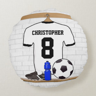 Coussins Ronds Jersey de football noir blanc personnalisé