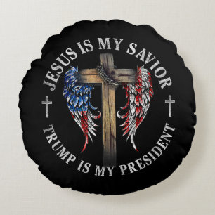 Coussins Ronds Jésus est mon sauveur Trump est mon président 2024
