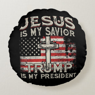 Coussins Ronds Jésus est mon sauveur Trump est mon président Amér