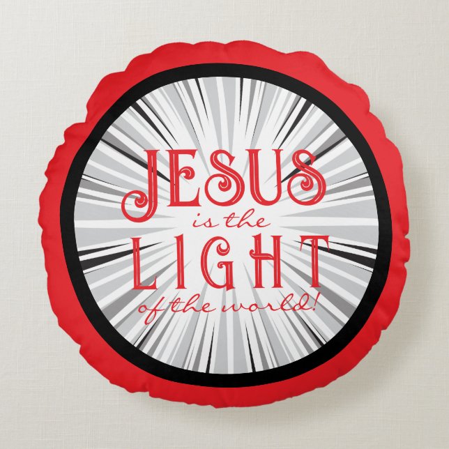 Coussins Ronds Jesus is the Light Ornament- Red/Black (Devant)