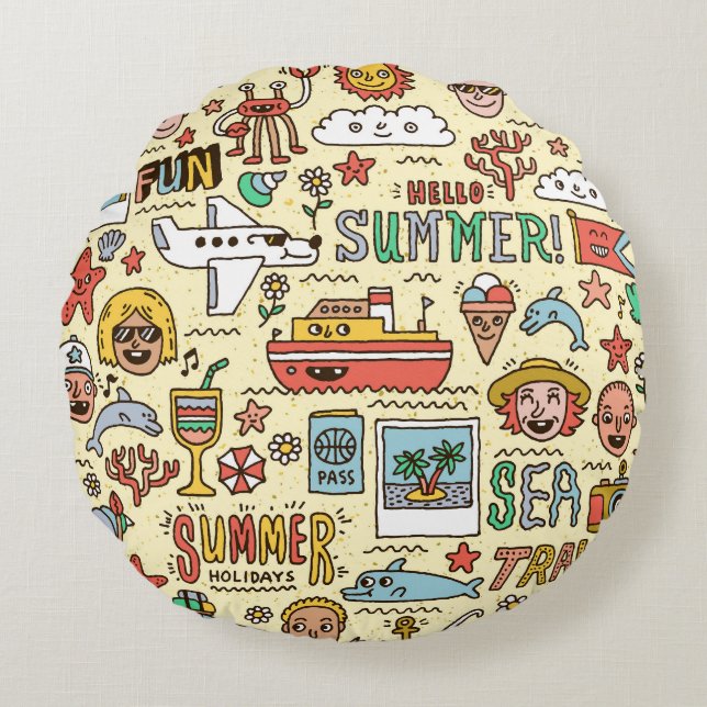 Coussins Ronds Jeu de doodles de voyage (Devant)